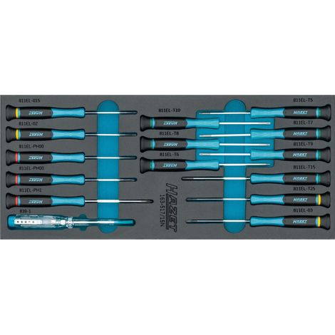 Jeu de tournevis électroniques 163-517/15N, 15 pièces, PH00-PH1, T5-T15, à fente, cruciforme, TORX femelle, avec testeur de phase, pour des travaux précis