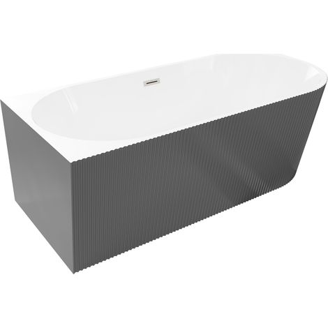 Mexen Silo freistehende Eckbadewanne links geriffelt 170 x 80 cm, weiß/grau, Überlauf Nickel gebürstet - 52891708062L-97 (1/5)