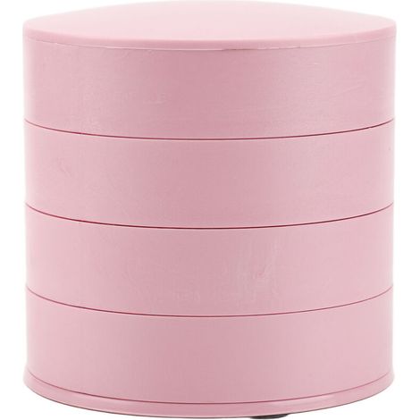Organisateur à bijoux rotatif 4 niveaux, boîte ronde anti-poussière avec couvercle, 360 degrés de rotation, pour bureau et maison, rose (1/5)