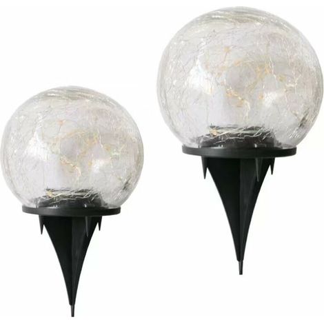 Lot de 2 lampes solaires en verre pour éclairage enterré, lampe de jardin LED à effet craquelé, lampe en verre pour extérieur (12 cm) (1/5)