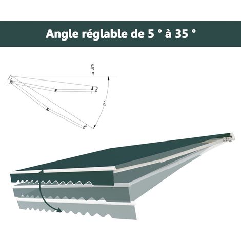 Store banne rétractable vert en aluminium 3 x 2,5 m avec manivelle et angle réglable pour terrasse balcon et café (1/5)