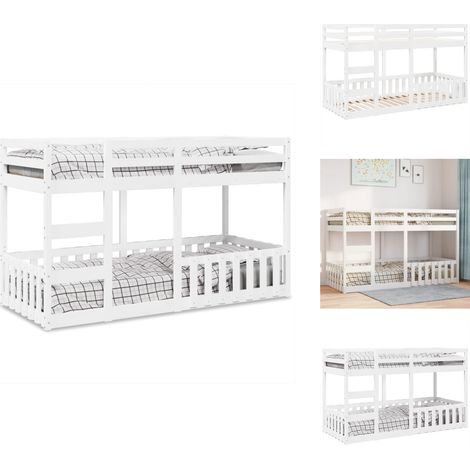 Lit superposé Blanc 80x200 cm Bois de pin massif - Cadre De Lit Superposé - Cadres De Lit Superposé - Cadre De Lit Superposé Bas - Cadre De Lit Superposé Pour Enfants (1/5)