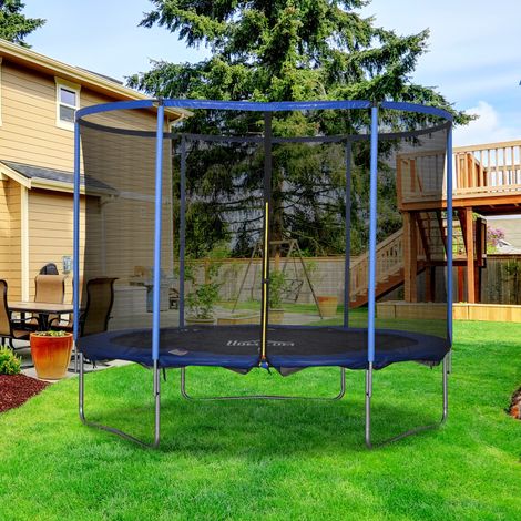 Trampoline avec filet de sécurité, trampoline de jardin pour une utilisation intérieure et extérieure, trampoline de fitness pour adolescents et adultes, acier, bleu et noir, jusqu'à 113,6 kg, Ø 305 x (1/5)