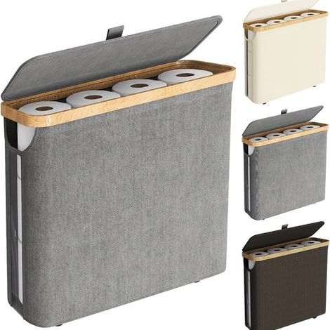 Cesta de almacenamiento plegable para baño, ahorra espacio, portarrollos de papel higiénico, lavandería, no requiere instalación, capacidad para 12 rollos. (1/5)