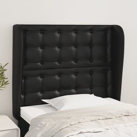 Tête de lit avec oreilles pour lit simple, Tableau décoratif de chevet élégante Noir 103x23x118/128 cm Similicuir SDG23741 (1/5)
