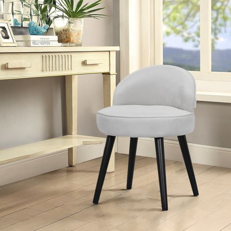 Vintage Velvet Dressing Table Stool Black Wooden Legs,Light Grey (1/5)