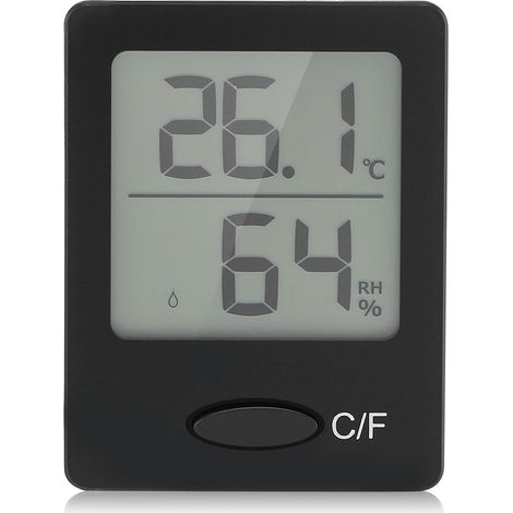 Thermomètre Hygromètre Digital BALDR Mini Capteur Température Humidité Intérieur Écran LCD Grand Format Noir Mural ou Posé (1/5)