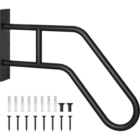 Rampe extérieure pour escaliers, barre de sécurité métallique en forme de U, tube en acier 25 mm avec construction renforcée, finition noire mate, main courante pour enfants, personnes âgées, femmes (1/5)