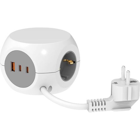 Multiprise Combiball avec 3 prises Schuko 16 A + 1 port USB A + 2 ports USB C, 30 W, blanche (1/5)