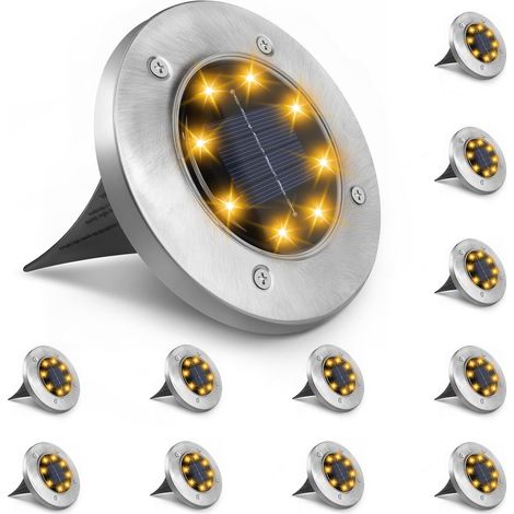 Solar Lights Outdoor Garden Stake, Pathway Lighting, Warm White, 12 Pack Solar Ground Lights, 8 Led Disk Outdoor Garden, Waterproof IP65, Solar Path Lights for Lawn, Yard, Stairs, Patio, Landscape (1/5)