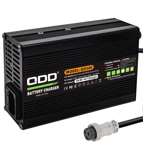 Chargeur 58,8V 4A Chargeur de Batterie Li-ION 52V en Aluminium Noir Boîtier avec Sortie de Ventilateur de Refroidissement Connecteur GX16-3 Broches utilisé pour Batterie au Lithium 14S 52V (1/5)