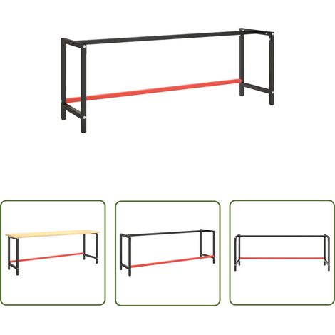 The Living Store Werkbankgestell Mattschwarz und Mattrot 220x57x79 cm Metall - Metall Gestell - Werkbankgestell - Tischgestell - Robustes Gestell - Pulverbeschichtete Oberfläche (1/5)