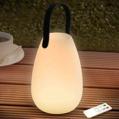Lámpara de mesa LED recargable para exteriores con 8 colores regulables y control remoto inalámbrico, 4 niveles de atenuación, resistente al agua IP44 para dormitorio, jardín, patio (liso) [Clase de e (1/5)