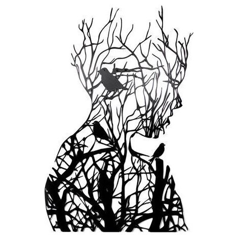 QORVA-Art mural abstrait en métal arbre de vie 50 x 50 cm – Peinture antirouille noire – Décoration murale intérieure et extérieure