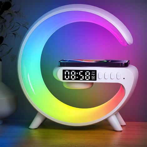 Lampe de bureau connectée enceinte sans fil lumière d'ambiance colorée réveil naturel aide au sommeil machine à bruit blanc Cadeau de Noël blanc (1/5)