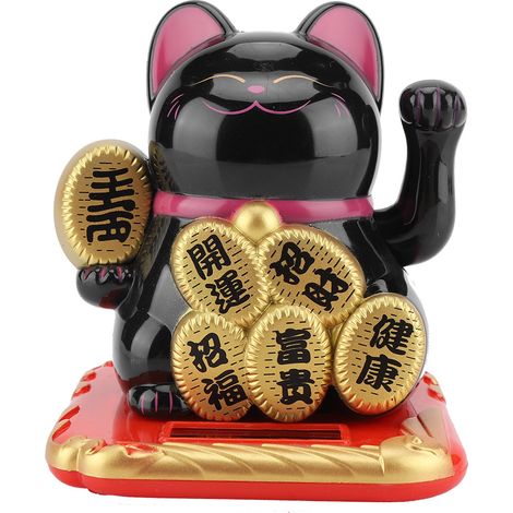 Chat noir porte-bonheur solaire oscillant pour décoration de voiture, statuette accueillante de fortune. (1/5)