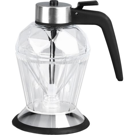 Dispenser per sciroppo di miele con supporto, barattolo multifunzionale, contenitore in vetro trasparente, mestolo a forma di diamante (1/5)