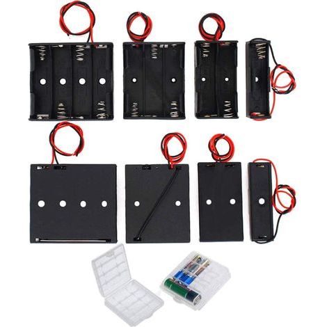 8PCS AA Support de Batterie, Noir Batterie Stockage Boite Coffre Support, Battery Holder Box Case, 1.,5V/2x1,5V/3x1,5V/4x1,5V, 2PCS Boîte à Piles en Plastique pour AA et AAA (Transparent) (1/5)