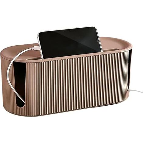 Boîte de rangement pour câbles avec cache-rainures, grand organiseur de bureau dissimulant les multiprises et les câbles pour téléviseur, ordinateur, routeur et console de jeux (thé au lait) (1/5)