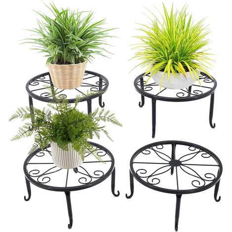 Ensemble de 4 supports à plantes en métal pour plantes d'intérieur ou d'extérieur, noirs (1/5)