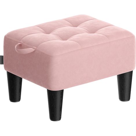 Tabouret, Repose-Pieds, en Velours, Pouf, Rembourrage Épais, Capacité de Charge 150 kg, pour Salon, Chambre, Entrée, Rose Bonbon et Noir d’Encre (1/5)