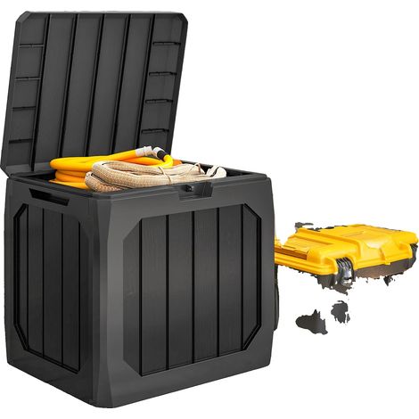 Caja de almacenamiento para jardín, resistente a la intemperie, diseño que ahorra espacio, color negro. (1/5)