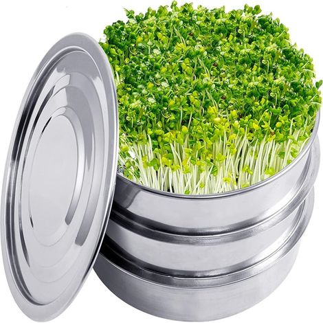 Kit plateau de germination en acier inoxydable 20cm 2 plateaux maillés + 1 couvercle + 1 plateau d’eau Empilable pour luzerne, germes, herbe de blé (1/5)