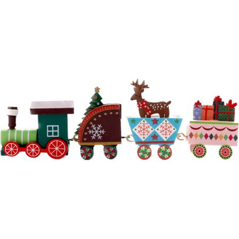 Train De Noël En Bois - 19,5 x 4,8 cm - Décoration De Table Cheminée Appui-Fenêtre - Pour Calendrier De L’Avent Fêtes Familiales - Lot De 1 (1/5)