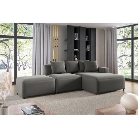 Ecksofa Designersofa MEGAN XS inkl. Hocker Stoff Salvador Grau Ottomane Rechts (1/3)