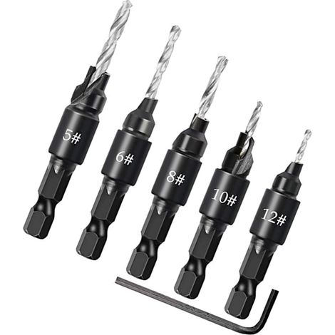 5 Stück verstellbarer Sechskantschaft-Schnellspanner 3-in-1 Holzbearbeitungs-Kegelbohrer mit Sechskantschlüssel 5 6 8 10 12 Schraubenlochwerkzeug für Holz und
