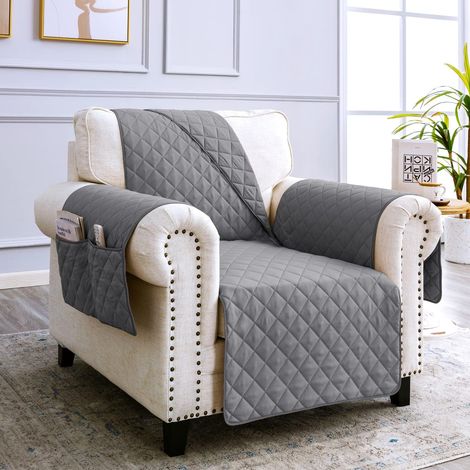 1-Sitzer-Sofabezug, 60 cm, wasserdicht, mit Armlehnen, wendbarer Sofaschutz – Hellgrau