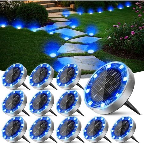 Lampe Solaire Au Sol Lot de 12, Lumiere Solaire Exterieur Jardin 8 LED, Étanche Spot Solaire Extérieur, Eclairage Solaires pour Terrasse Allée Chemins Pelouse Cour Piscine, Bleu (1/5)