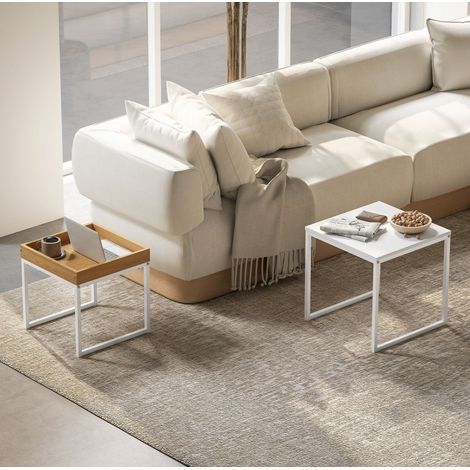 Couchtisch-Set 45x45x45 cm und 40x40x40 cm weiß aus Stahl und MDF mit abnehmbarem Tablett (1/5)