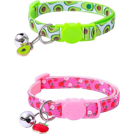 ensemble 2 Pices De Colliers Pour Chat Avec Accessoires De Fruits (pommes Et Avocats), Collier Rglable Pour Petit Chat Avec Clochette Bouton Dtach (1/5)