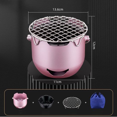Mini-barbecue portable avec poignée, barbecue à charbon en acier inoxydable, idéal pour le camping et les pique-niques, pour 1 à 2 personnes, compact et facile à transporter - violet (1/5)