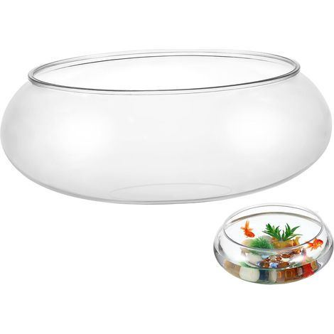 Transparent Aquarium Tank 24.2x24.2x10cm Sturdy Plastic For Goldfish and Plants Office Home
