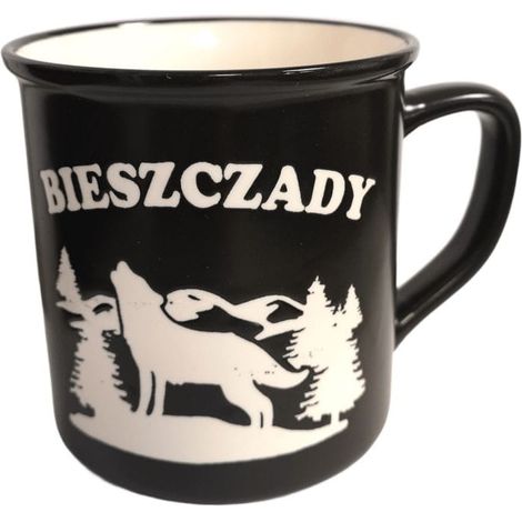 Bieszczady-Gebirge. Keramikbecher, 400 ml. Schwarz. (1/2)