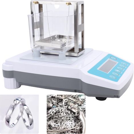 Densímetro electrónico para joyería de 300 g/0,01 g. Multifuncional con gran pantalla LCD para análisis de metales preciosos (oro de quilates, platino, plata, aleaciones, piedras preciosas, jade). (1/5)