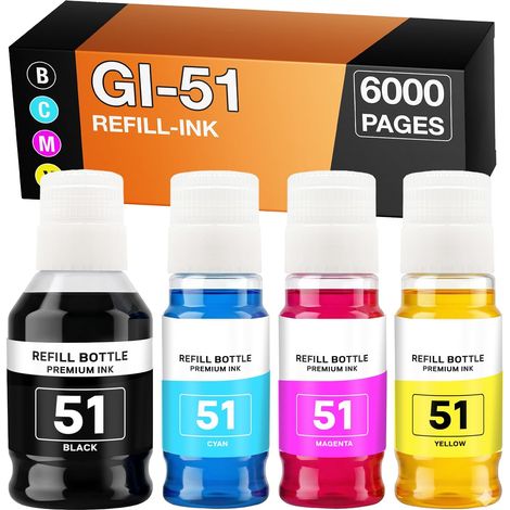 4X Encre Compatible avec Canon GI-51 Multipack pour Pixma G 1520 G 1530 G 1560 G 2520 G 2560 G 2570 G 3520 G 3560 G 3570 Series G 4570 (1/5)