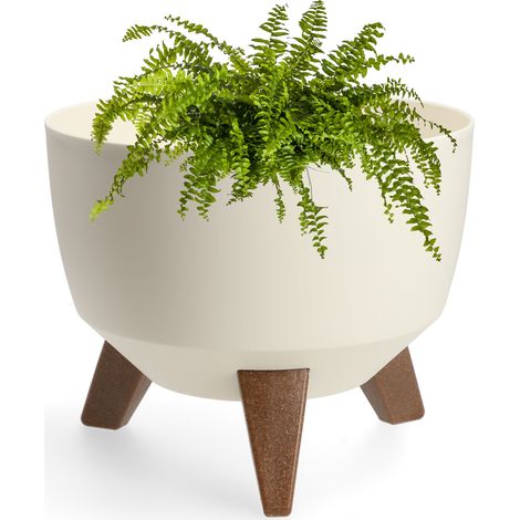 KADAX Glatt Blumentopf aus Kunststoff mit drei Einsteckstützen, 24 cm, Creme
