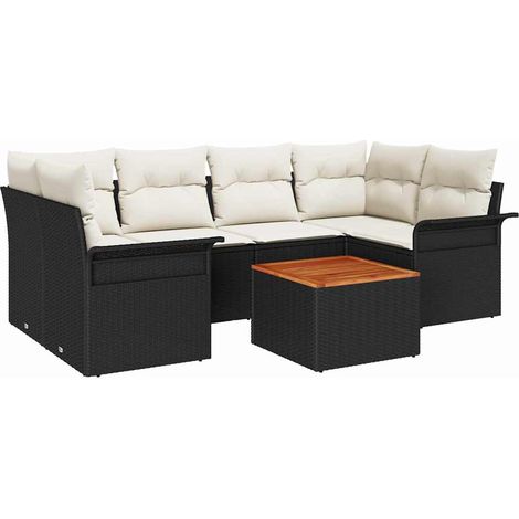 Garden Sofa Set with Storage 7 pcs Black and Cream Poly Rattan vidaXL