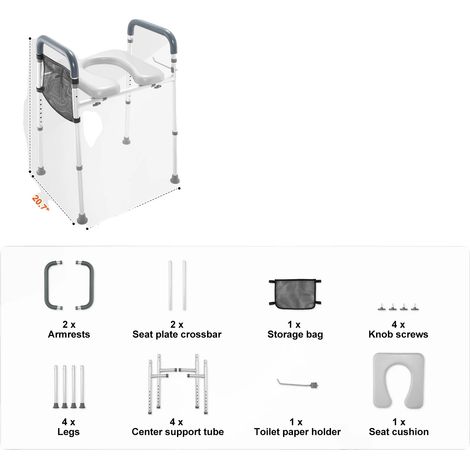 Siège de toilette surélevé, réglage de la hauteur en 7 positions, coussin rembourré confortable (1/5)