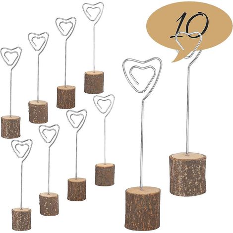 Lot de 10 supports à cartes avec porte photo et socle en bois, pince à mémo en forme de cœur numérotée, étiquettes pour menu de table et buffet avec nom des invités pour décoration d'anniversaire. (1/5)