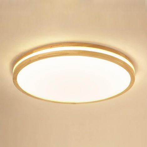 Plafonnier LED Moderne en Bois, Rond, Diamètre 40 cm, Blanc Chaud 3000K, Économie d'énergie (1/5)
