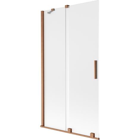 Mexen Velar Badewannenabtrennung 2-flügelig verschiebbar 100 x 150 cm, Frost, gebürstetes Kupfer - 896-100-000-31-65 (1/2)