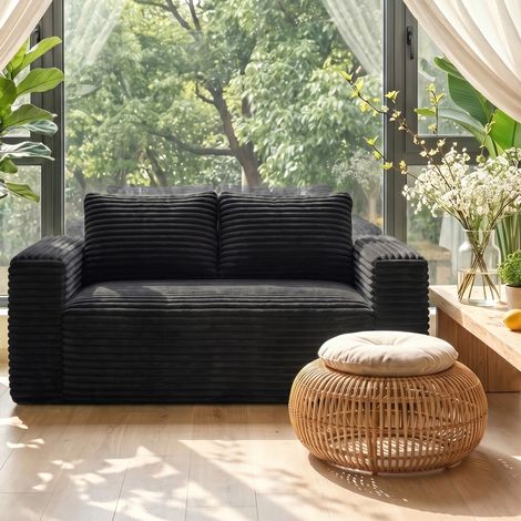 Divano da pavimento 2 posti in velluto a coste, senza montaggio, 160 x 88 x 58 cm, nero (1/5)