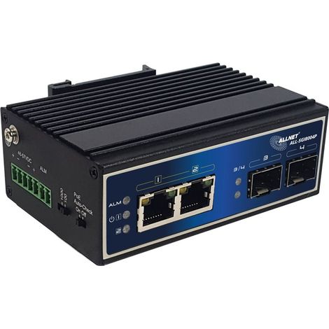 Allnet Conmutador industrial no administrado de capa 2, 4 puertos GbE, Presupuesto PoE de 180 W, 2 puertos PoE, 2 puertos SFP (1/5)