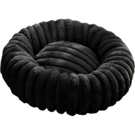 Lit rond en tissu doux noir de 50 cm de diamètre pour chat et chien, lit extra large pour chat, lit chaud pour chien d'hiver (1/5)