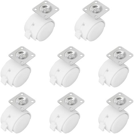 Set di 8 ruote piroettanti universali con freno – ruote girevoli a 360° per carrelli, scaffali e altro (bianche, 3,8 cm) (1/5)