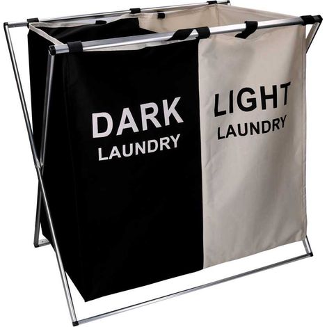 Cesto de tela blanco y negro plegable doble 60x39x60 cm (1/3)